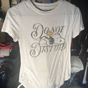 White Graphic T-Shirt with Snoopy Design